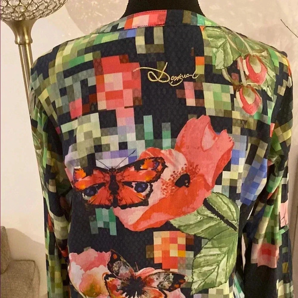 COPY - Desigual Multicolored V-Neck Long Sleeve Button Down Blouse size M - Picture 5 of 6